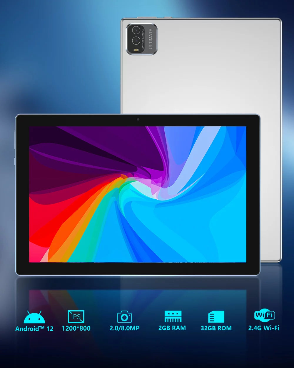 Tablet 10 Inch Tablets Android 12 Tablet PC 2GB+32GB 6000Mah Battery Quad Core HD Touch Screen Tablets Computer, 8MP Dual Camera, Wifi BT Google Play.