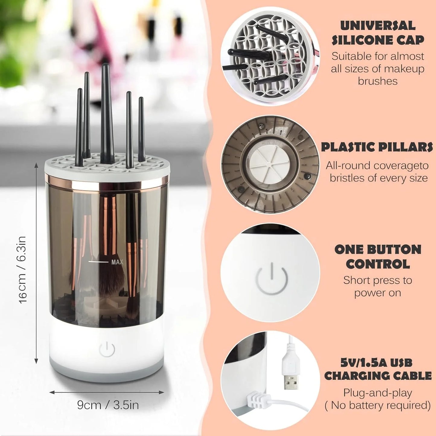Electric , Cosmetic Brush Cleaner, Automatic Spinning for All Size Makeup Brush, Gift for Women Wife Friend