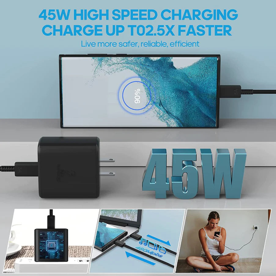 45W USB-C Super Fast Wall Charger + 6FT Cable for Samsung Galaxy S20 S21 S22 S23