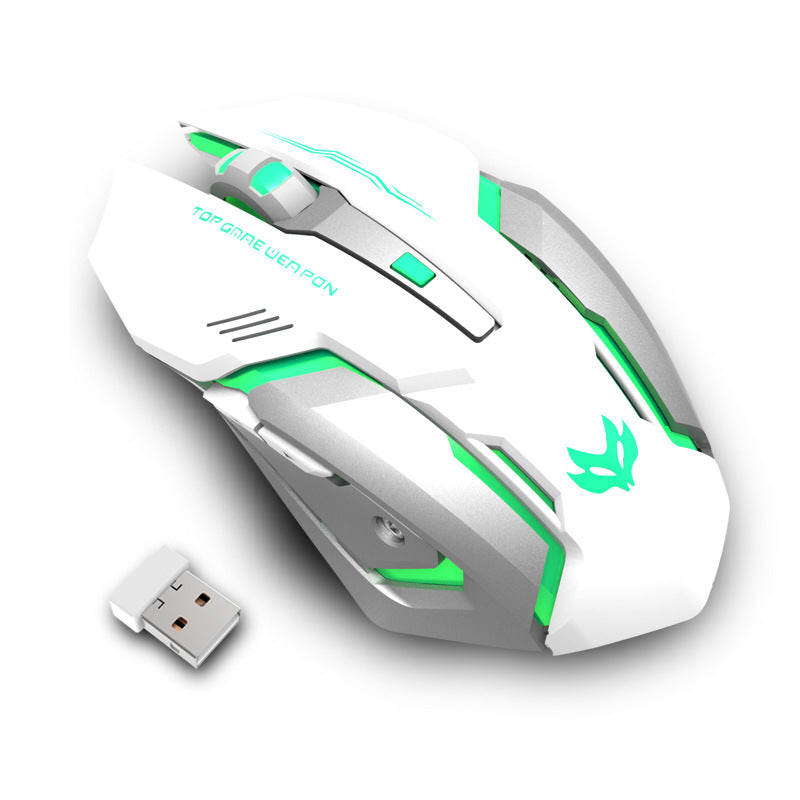 White and Gray TGW T1 Gaming Mouse Angled View with Green Lights