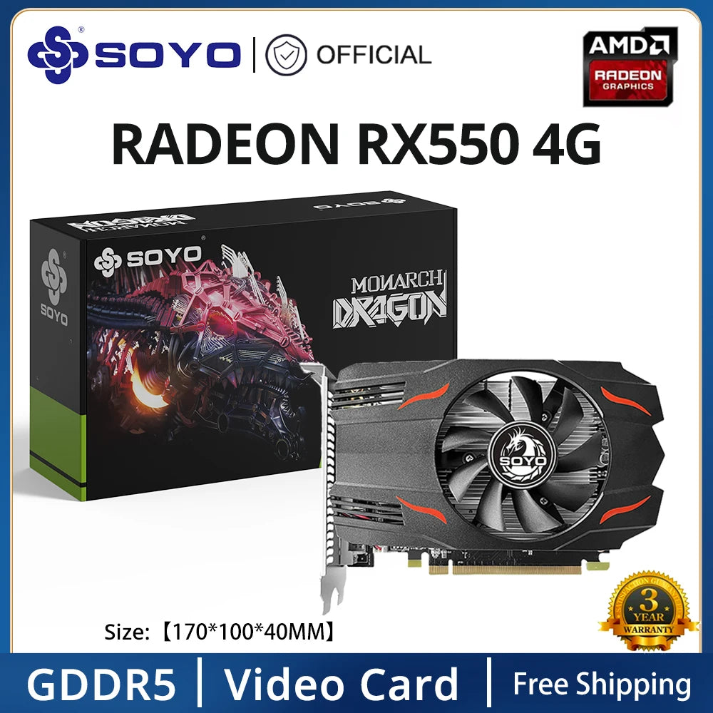 Full New AMD GPU Radeon RX 550 4G GPU GDDR5 14Nm Computer PC Gaming Video Hdmi-Compatible DP DVI 128Bit Graphics Card