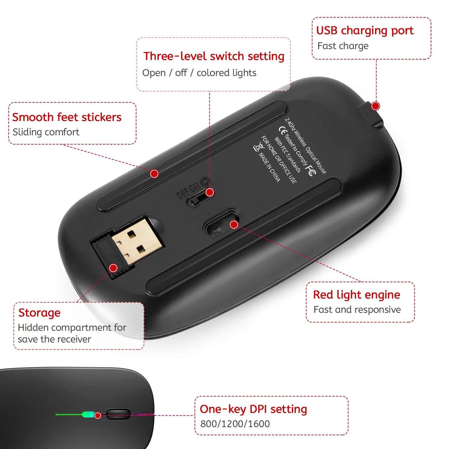 LED Wireless Rechargeable Silent Mouse 2.4G