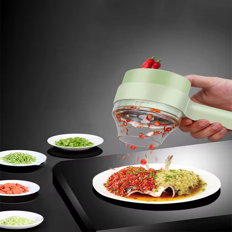 4In1 Electric Vegetable Cutter Set Handheld Wireless Electric Garlic Masher Food Chopper Meat Grinder Machine Food Peel Slice