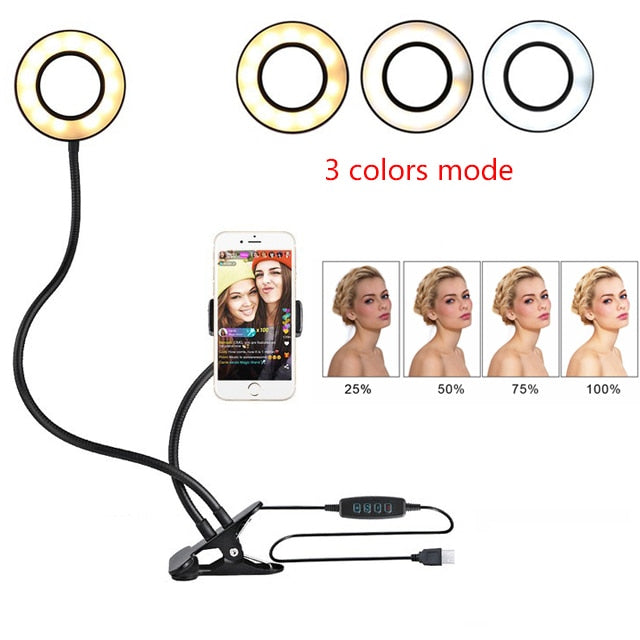 Adjustable LED Selfie Ring Light Stand Color Modes