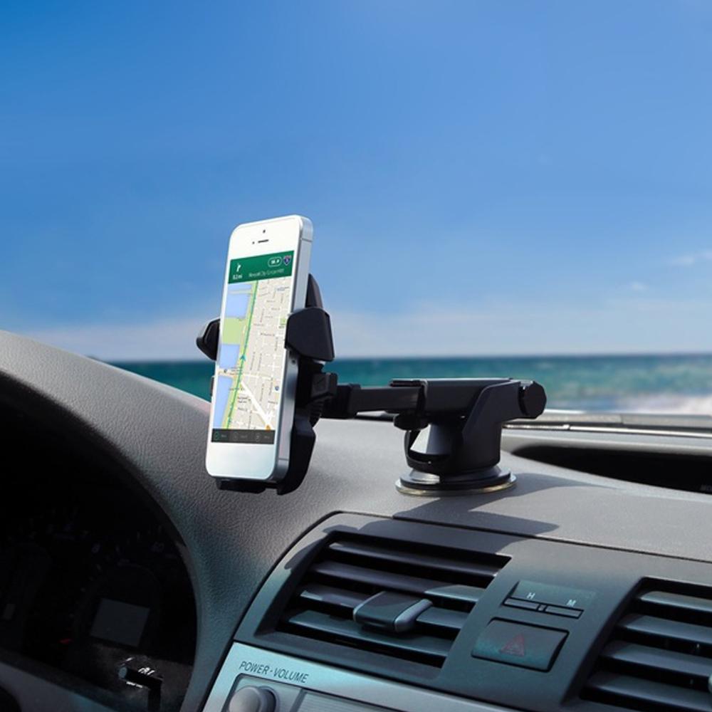 Showcase Of Universal Windshield Car Phone Holder With iPhone On Dashboard