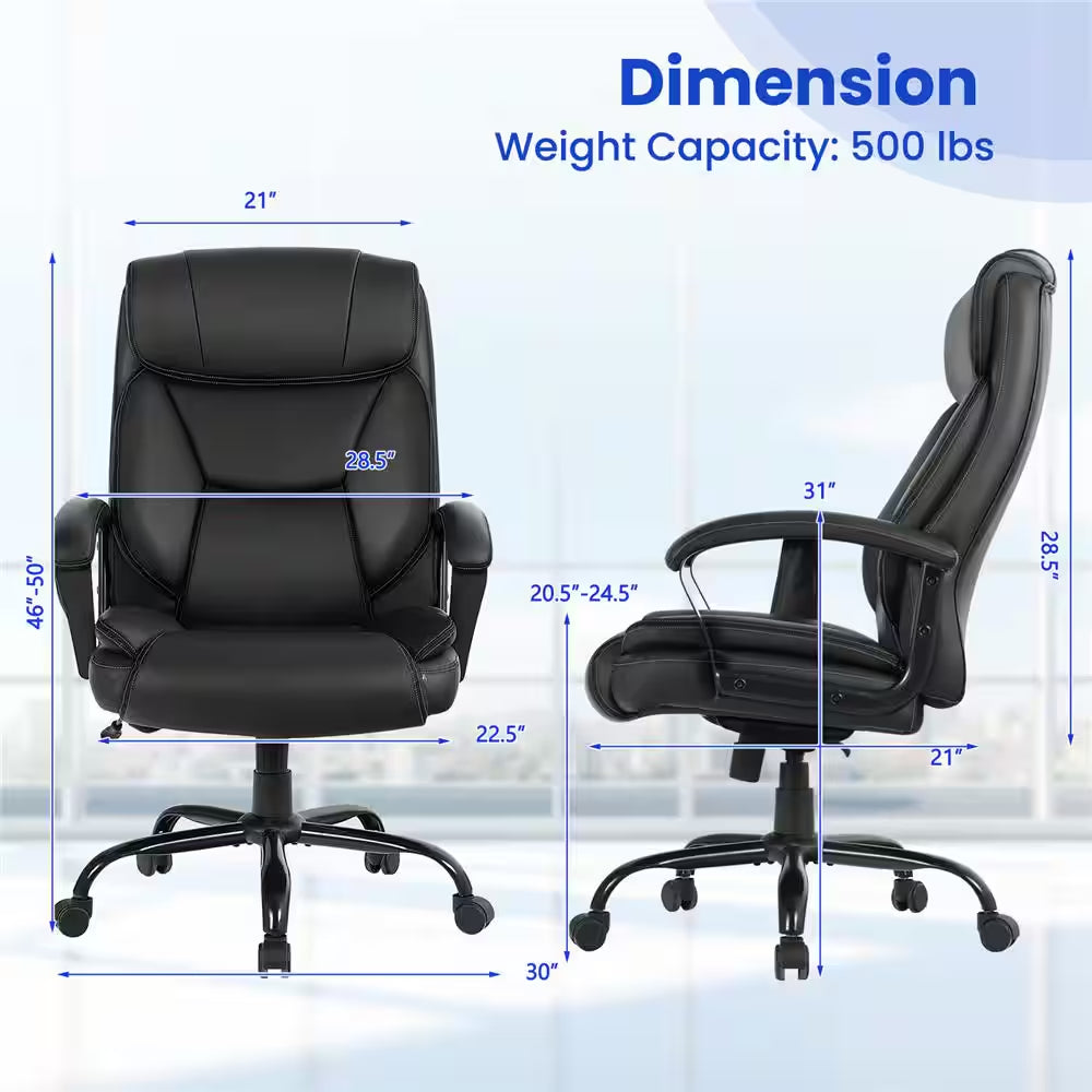 500 Lb. Black Executive PU Leather Adjustable Height Computer Desk Chair Massage Office Chair