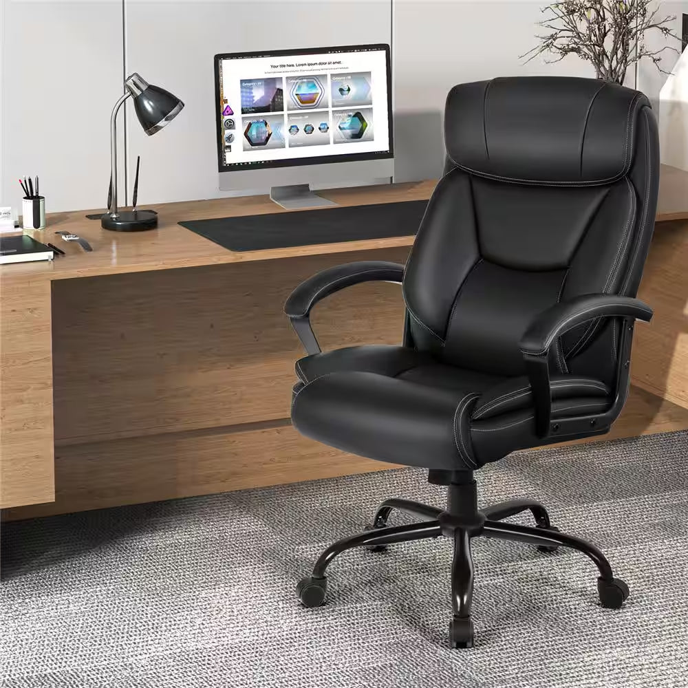 500 Lb. Black Executive PU Leather Adjustable Height Computer Desk Chair Massage Office Chair