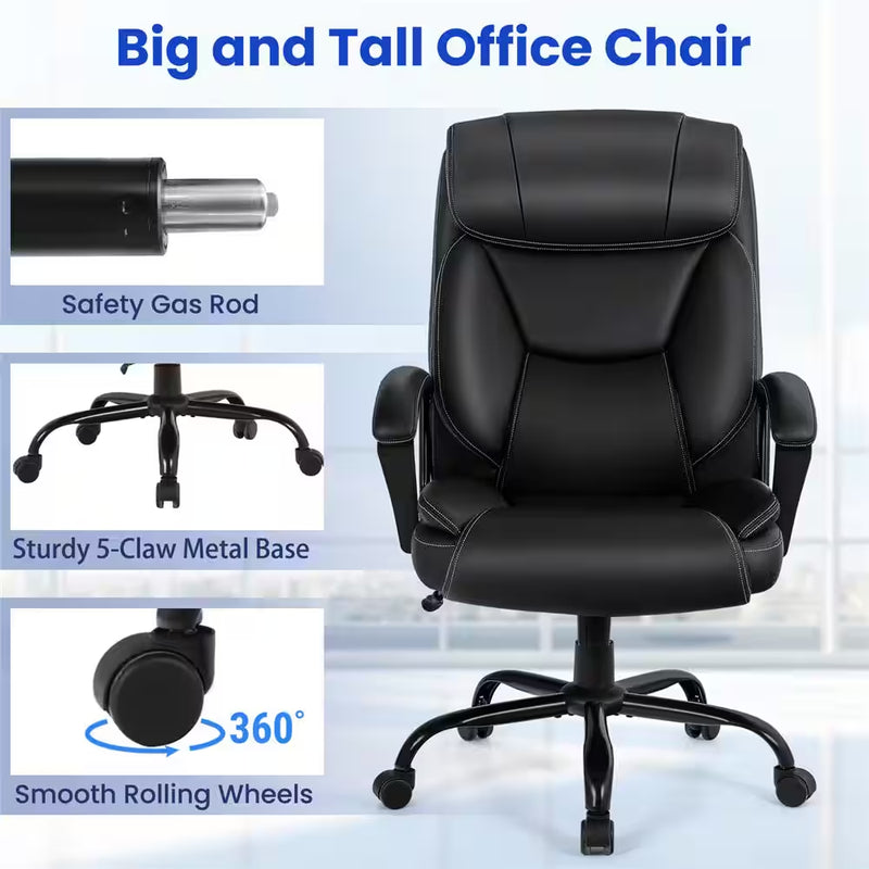 500 Lb. Black Executive PU Leather Adjustable Height Computer Desk Chair Massage Office Chair