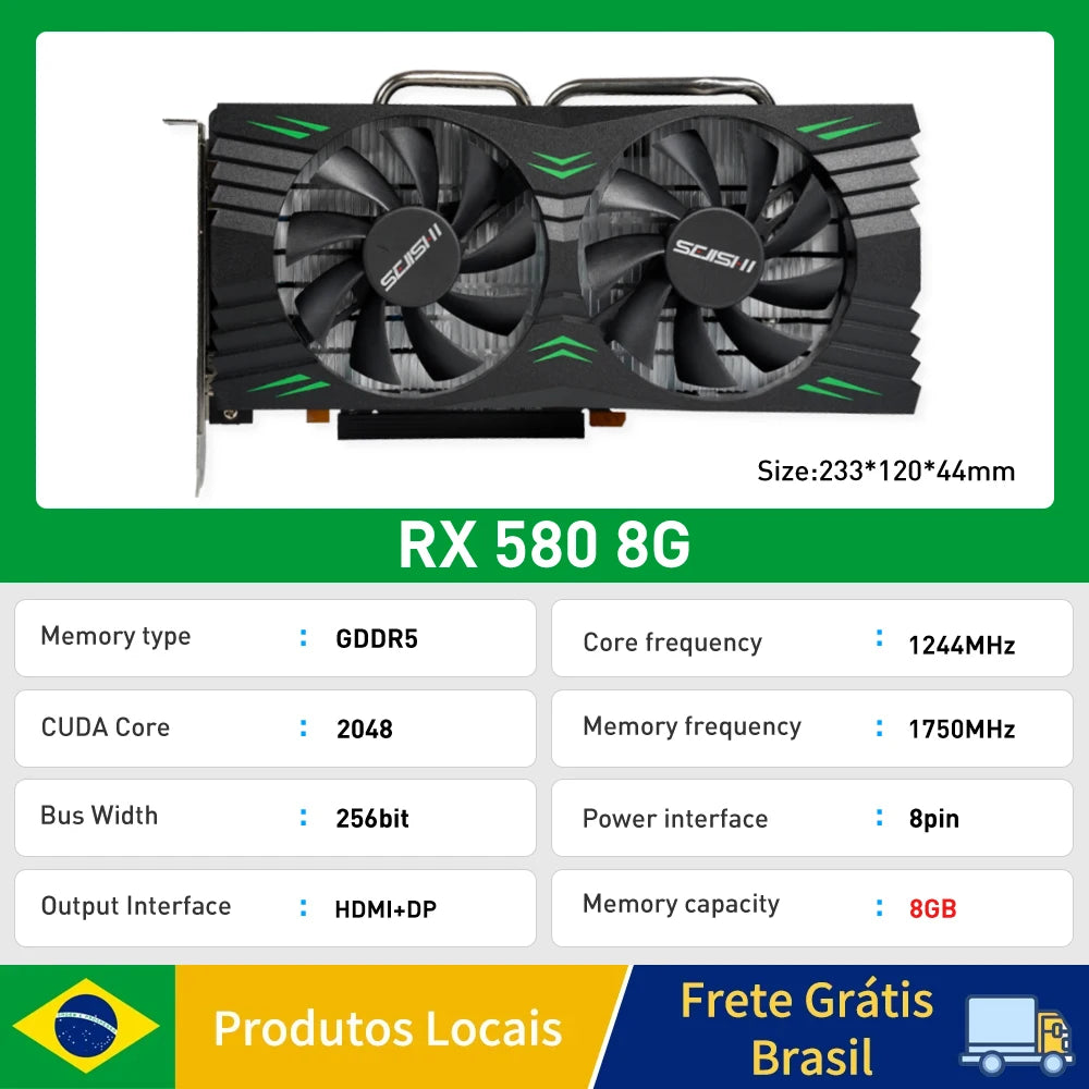 SJS RX 580 8G 256Bit 2048SP GDDR5 AMD GPU RTX 3060 2060 Graphics Cards RX580 Video Card Radeon Mining Gaming Card Placa De Video