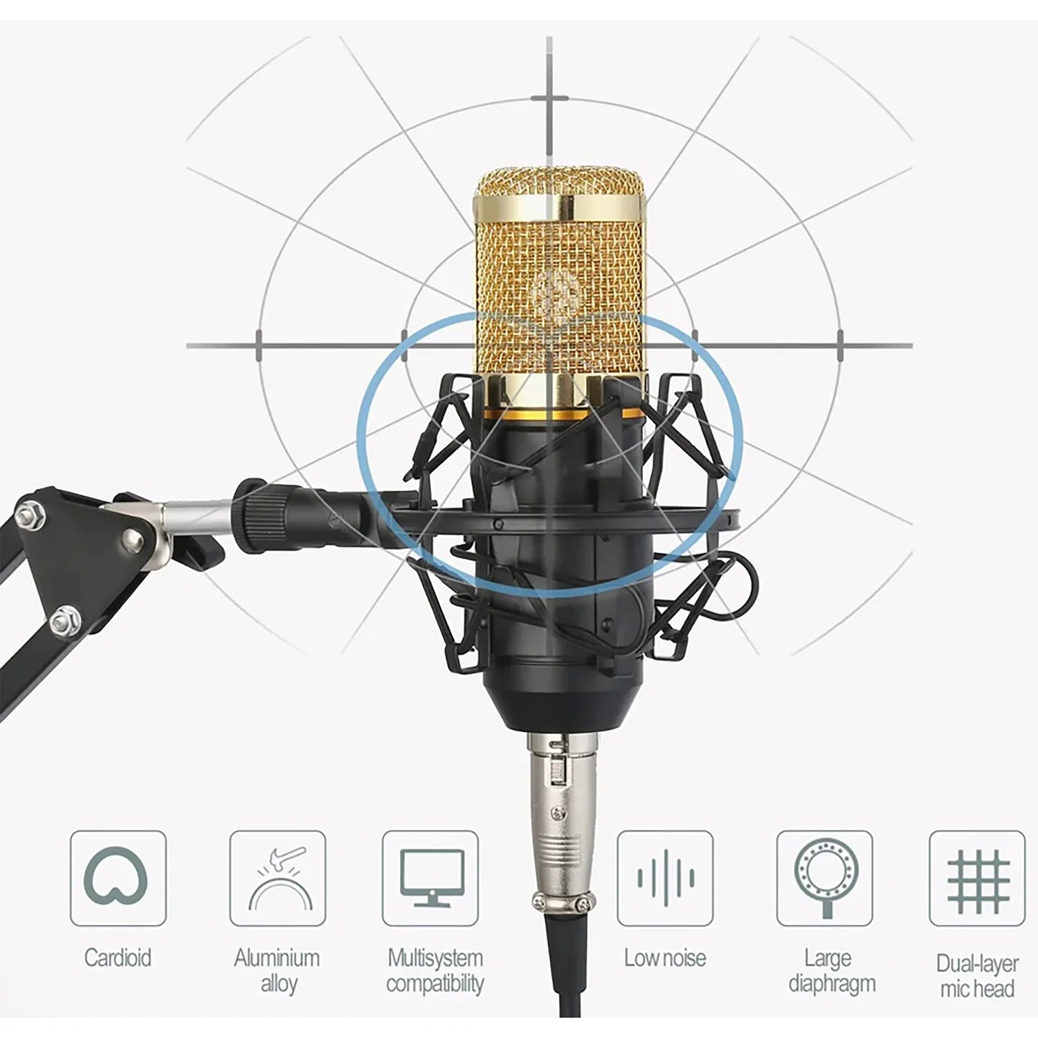 5Core Recording Microphone Podcast Bundle Professional Condenser Cardioid Mic Kit W Boom Arm