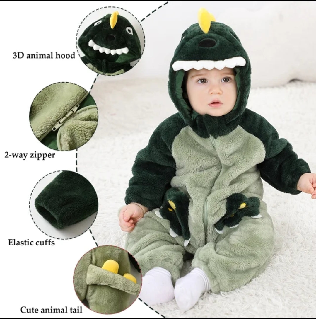 New Baby Dinosaur Halloween Costume with Easy Diaper Changing 2-Way Zipper – Fluffy, Soft, and High Quality