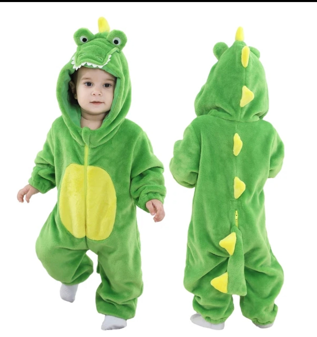 New Baby Dinosaur Halloween Costume with Easy Diaper Changing 2-Way Zipper – Fluffy, Soft, and High Quality