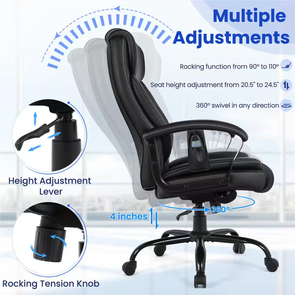 500 Lb. Black Executive PU Leather Adjustable Height Computer Desk Chair Massage Office Chair