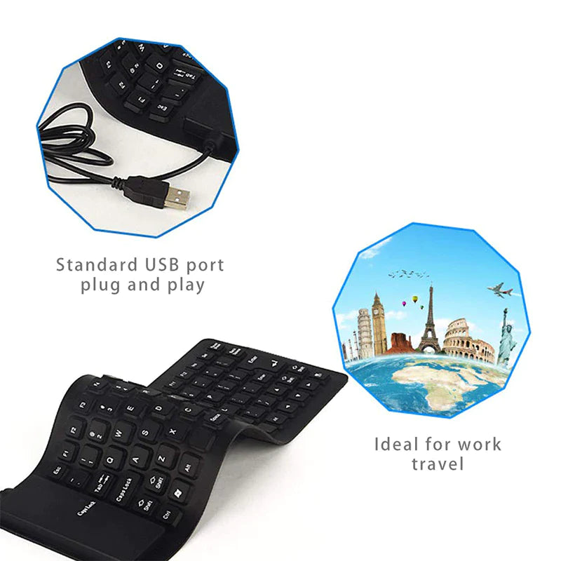 Waterproof Silicone Keyboard Foldable Flexible USB Dustproof Dirtproof Full Size