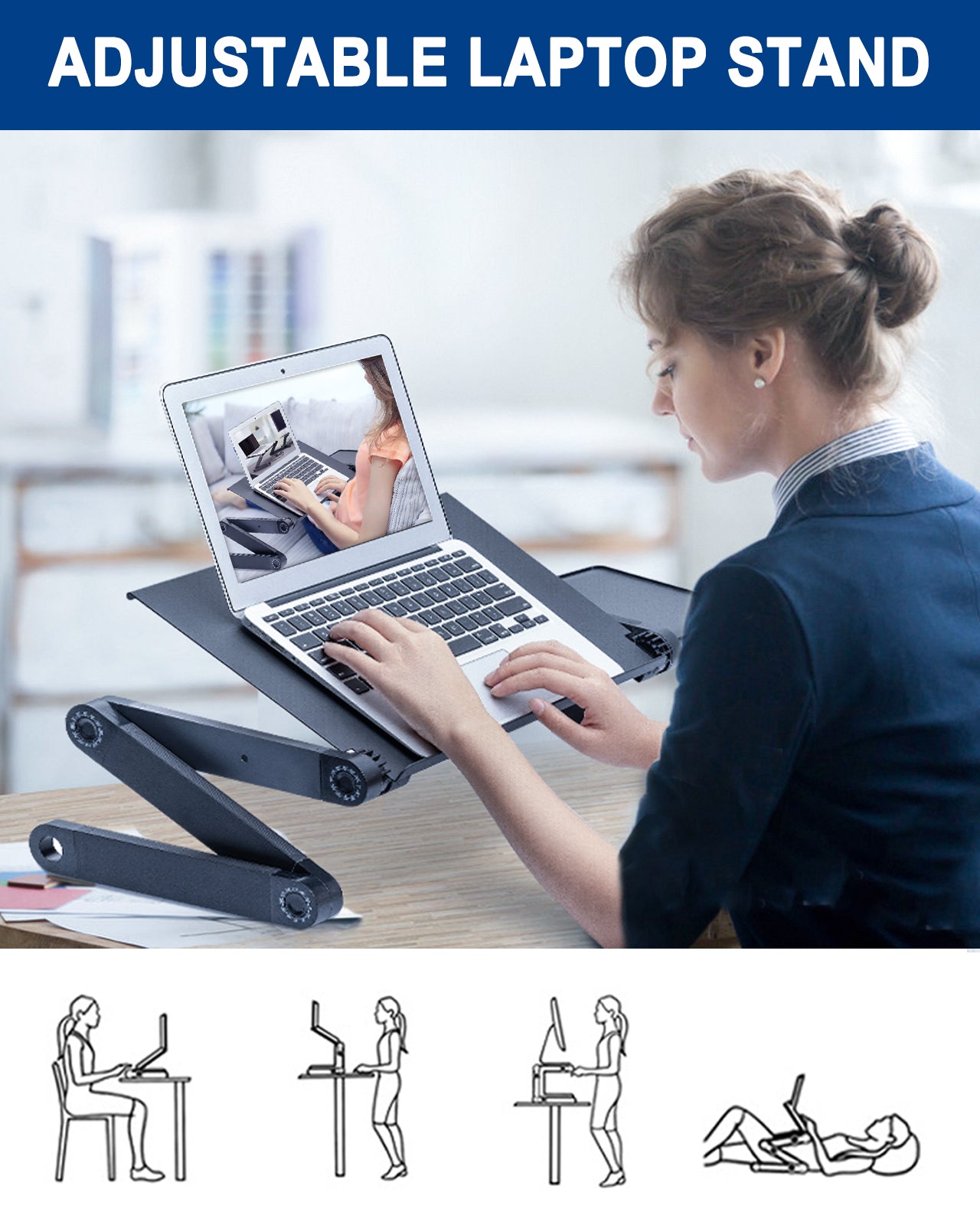 RainBean Laptop Desk Shown Being Used In Different Positions