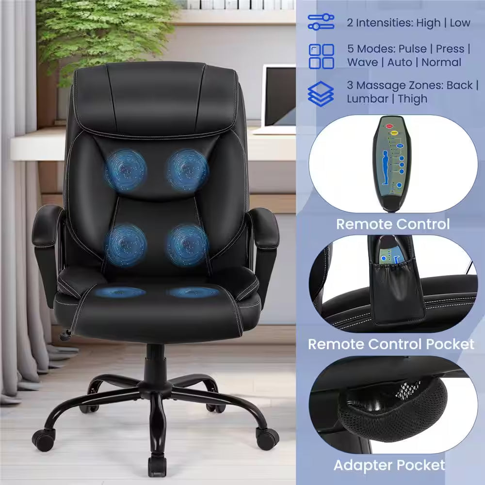 500 Lb. Black Executive PU Leather Adjustable Height Computer Desk Chair Massage Office Chair