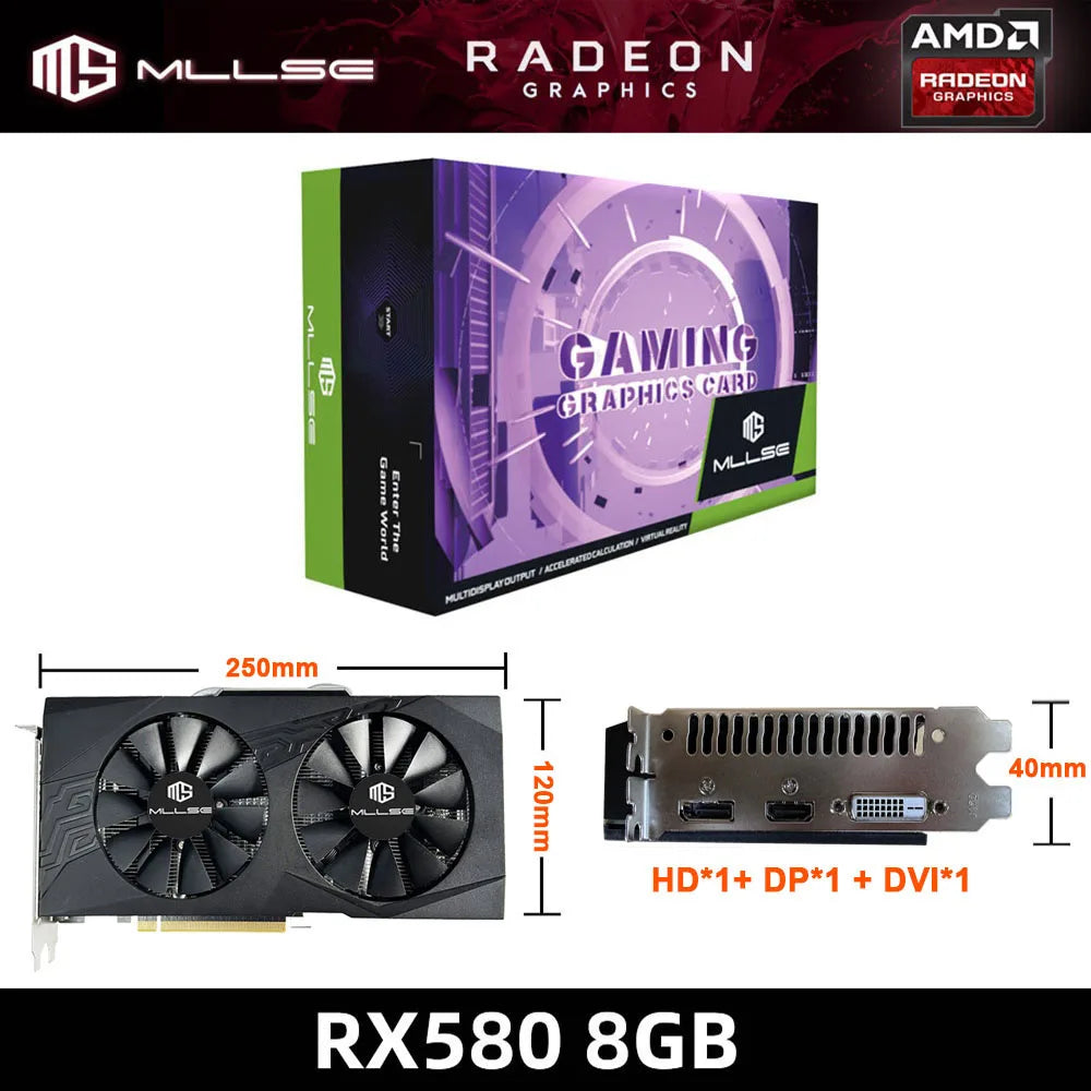 AMD Radeon RX 580 8GB Gaming Graphics Card GDDR5 256-Bit PCI Express 3.0 ×16 8Pin 14 NM GPU Desktops Placa De Video Card