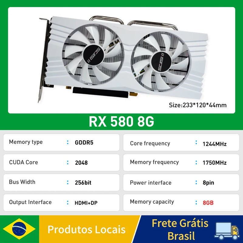 SJS RX 580 8G 256Bit 2048SP GDDR5 AMD GPU RTX 3060 2060 Graphics Cards RX580 Video Card Radeon Mining Gaming Card Placa De Video