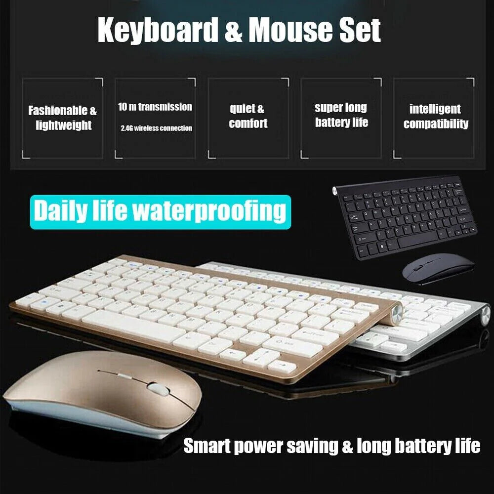 Mini Wireless Keyboard and Mouse Set Waterproof 2.4G for Mac Apple PC Computer