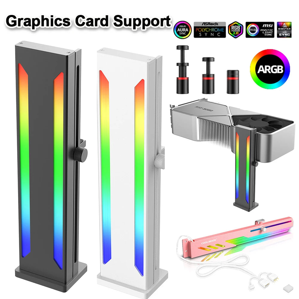 Vertical GPU Cooling Support Bracket 5V 3PIN ARGB Aura Sync GPU Cooler Video Card Holder Graphics Video Card Stand for Computer