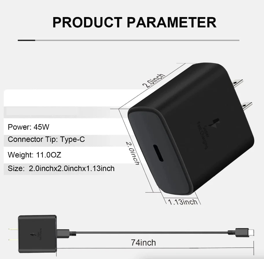 45W USB-C Super Fast Wall Charger + 6FT Cable for Samsung Galaxy S20 S21 S22 S23