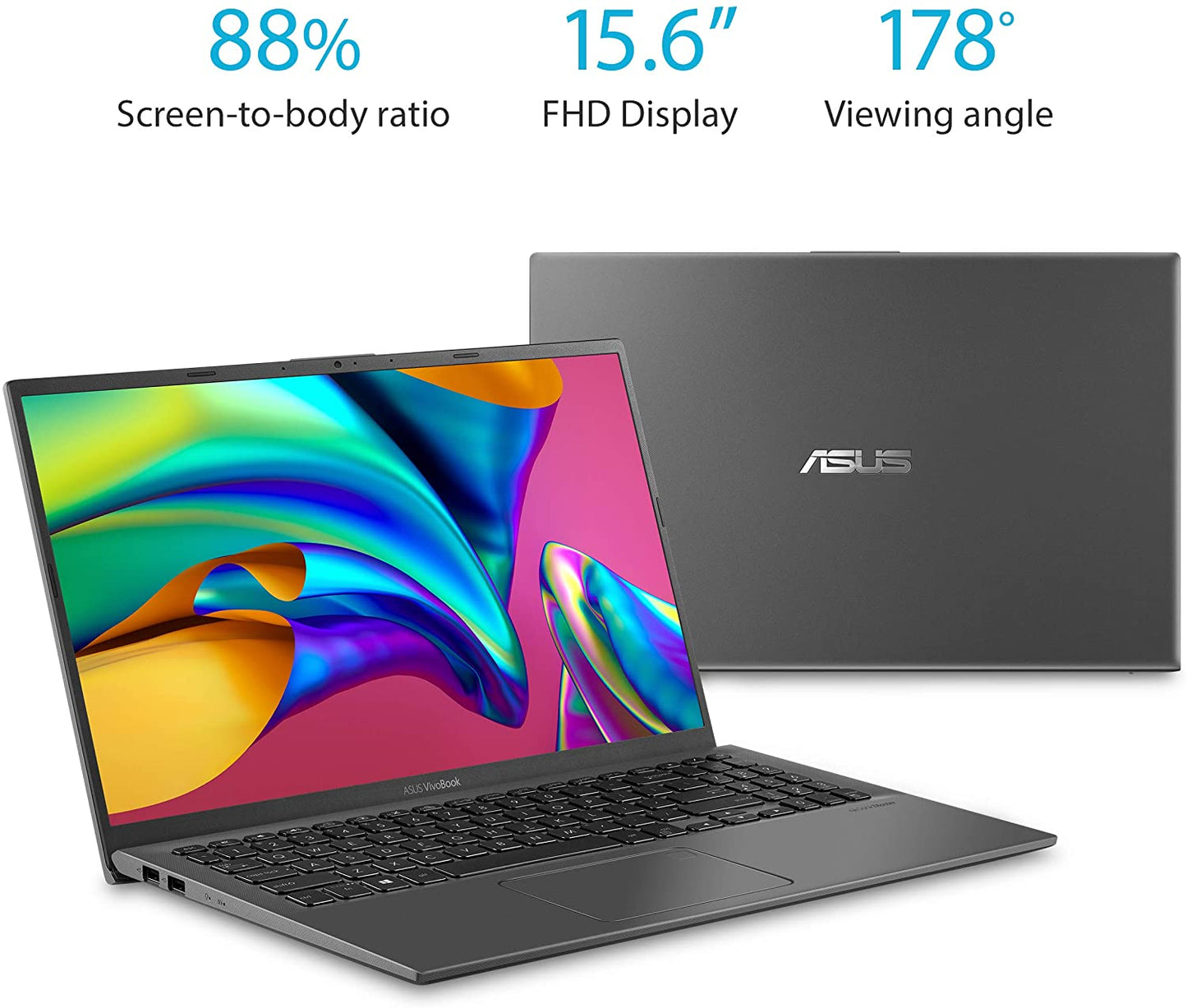 ASUS Vivobook 15 Thin and Light Laptop, 15.6” FHD Display, Intel I3-1005G1 CPU, 8GB RAM, 128GB SSD, Backlit Keyboard, Fingerprint, Windows 10 Home in S Mode, Slate Gray, F512JA-AS34