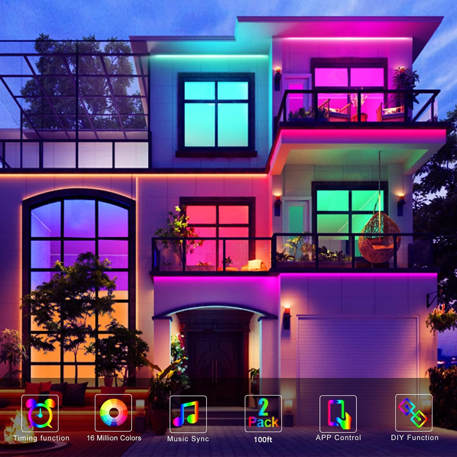 Modern Home Illuminated With RGB Strip Lights